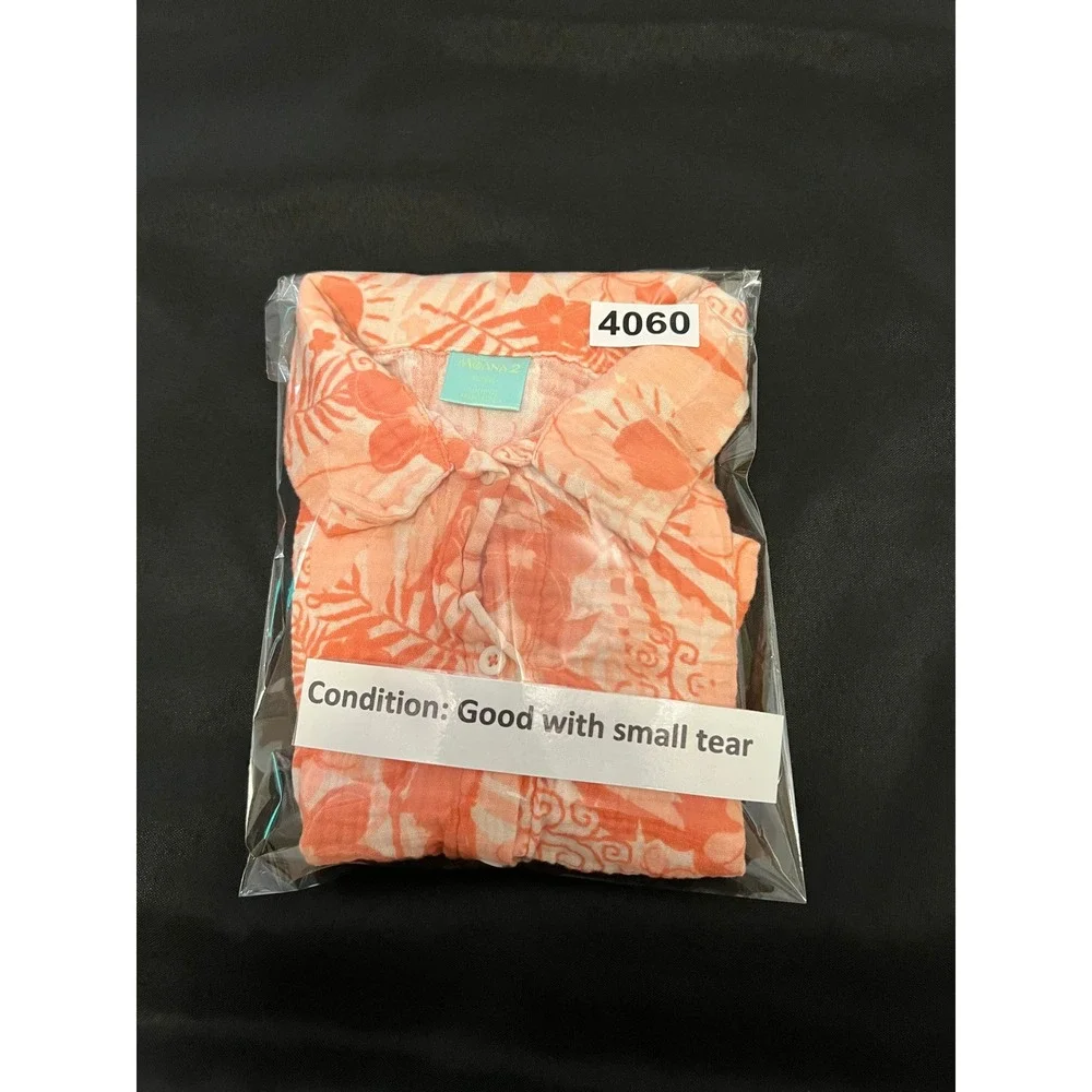 Disney Moana 2 Girls Orange‎ Tropical Floral Cotton Gauze Button Shirt L 10/12
